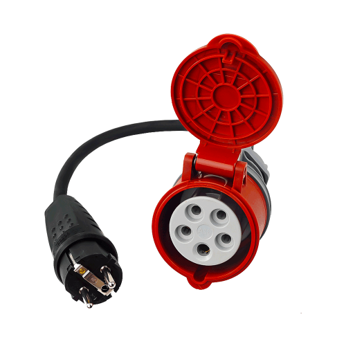 Power adapter - reduction from 32A 5P socket, IP44, to 230V plug